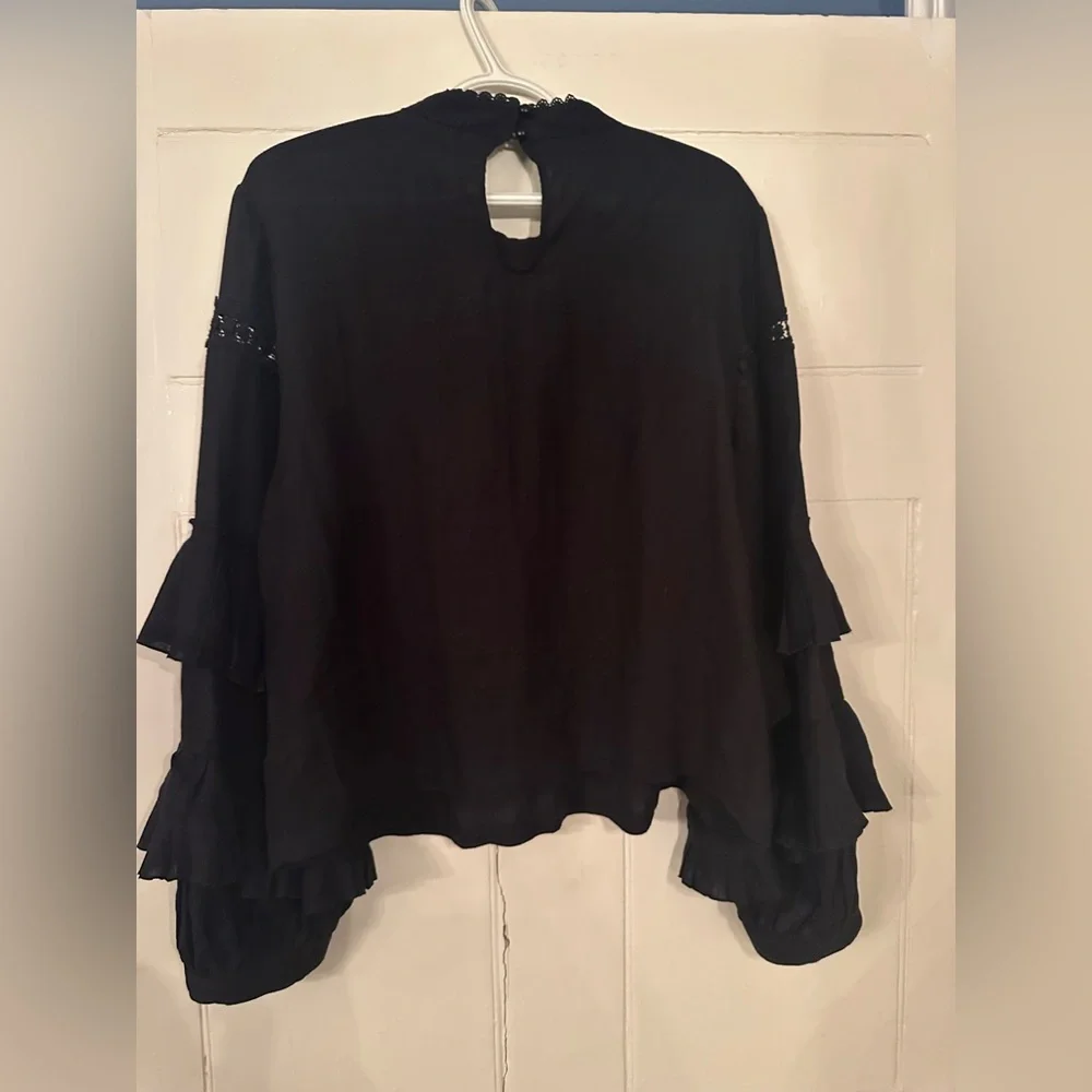 Tracy Reese Elegant Black Blouse with Ruffle Sleeves - Picture 8 of 11